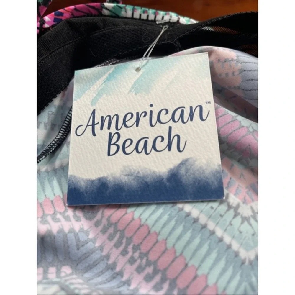 NWT AMERICAN BEACH  Geometric boho PADDED Tankini Top 12‎ beach pool